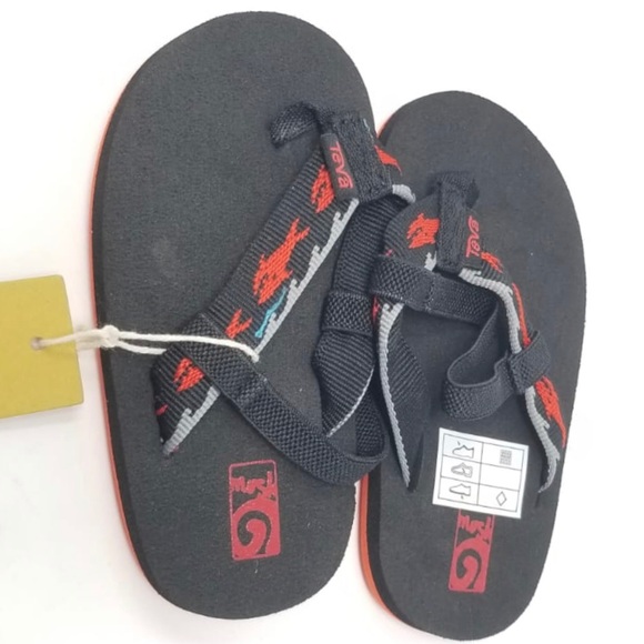 Teva Black & Red Shark Mush II Flip Flops Sandals - Picture 4 of 8